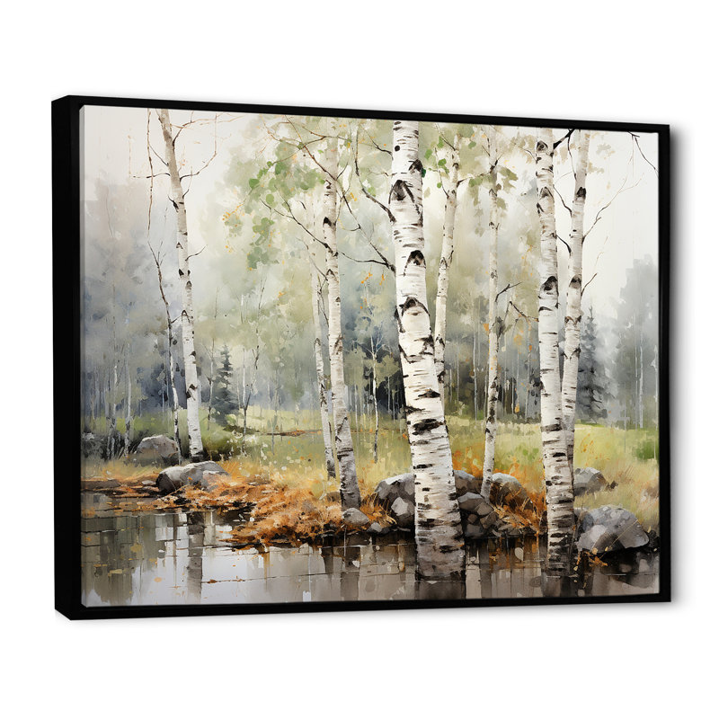 «Green Birch Wood Beauty I - Tree Birch», reproduction sur toile encadrée, Cadre flottant noir, H 30 po x l 40 po x P 1,5 po