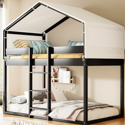 Twin Over Bunk Bed With Tent, Solid Wood, Fun Playhouse Theme, Extra Storage Wood Tent In , And Safe, Playful Bedroom Addition For ' Interior Decoration