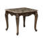 Table de bout de luxe en marbre 1pc de luxe avec finition cerisier et inclinaison dorée, conception rectangulaire, pattes classiques, garniture formelle à extrémités en H 28 po x 26 po