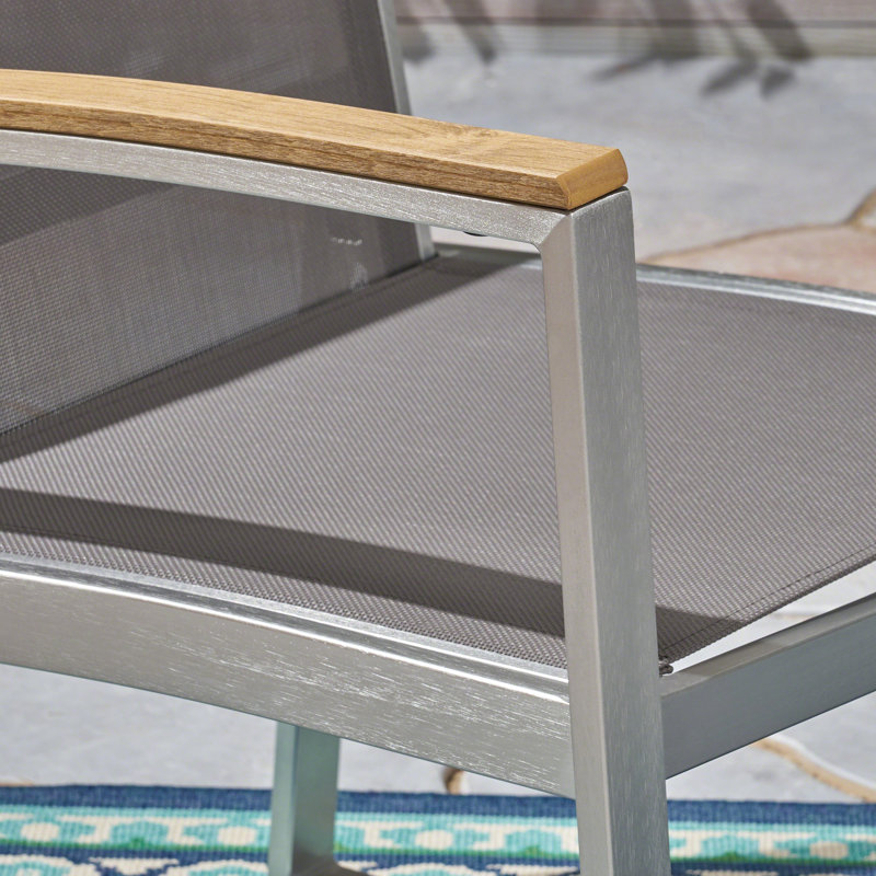 Patio Chair In Grey Color - Aluminum, 22.85in Depth, 24.91in Width, 32.87in Height, 10.58lb. Chic Dining With Mesh Seat And Back, Rust- Aluminum Frame, Mid-century Flair D X W H, & Rust Modern Touch