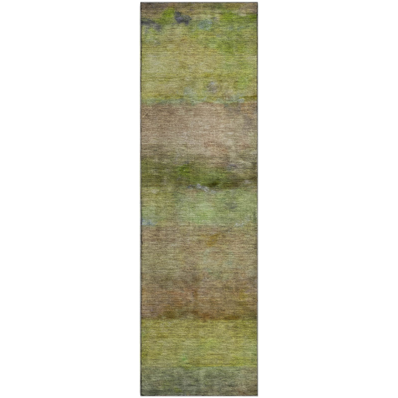 Premium Machine Washable Mayfield AMF2311 Stripes Rug, 2'3" x 7'6" Runner, Olive