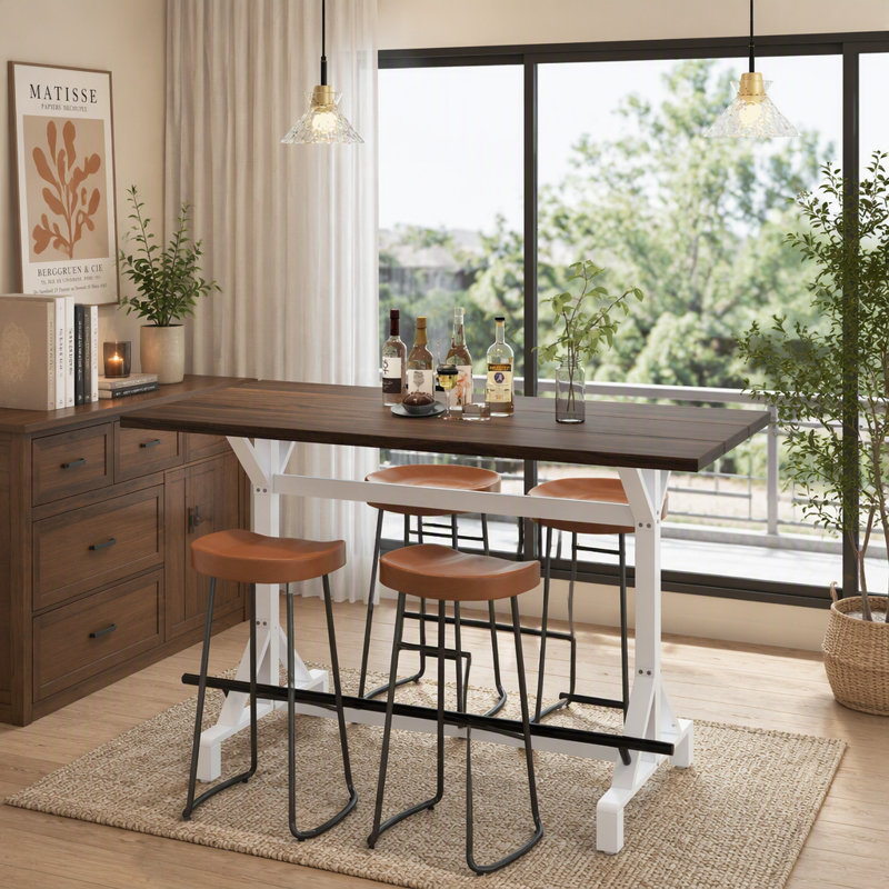 Table haute rectangulaire robuste en métal avec repose-pieds pour cuisine, salle à manger, bar à domicile (1 table seulement)