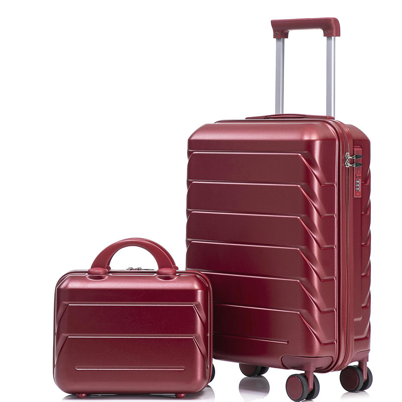 14 "/ 20" 2 pièces / ensemble dans un bagage à roulettes en ABS, avec serrure à combinaison, étui à cosmétiques 14 "(vin rouge)