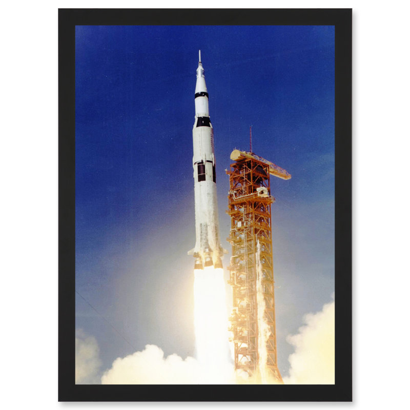 Space Apollo 11 Launch Saturn V Rocket Blast Thrust Flame USA - Single Picture Frame Print