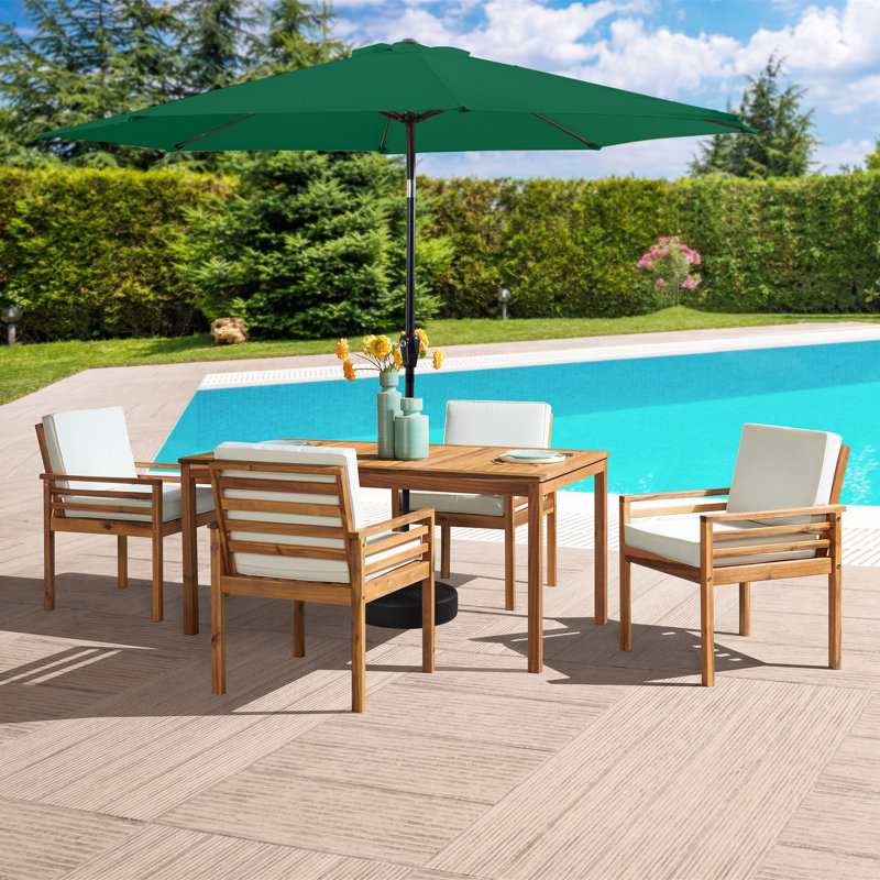 Arjay 8 Pc Patio Dining Set Wood One 63" Table Chairs With Cushions And 1 10-Foot Tilt Umbrella, Green, 4