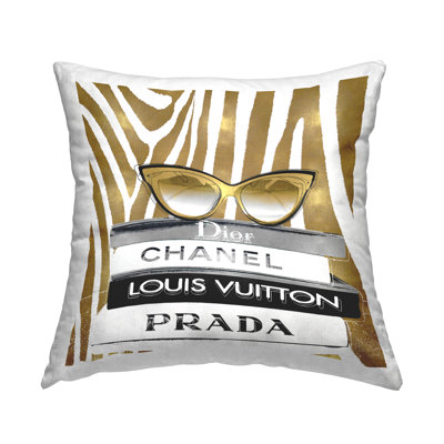 Fashion Sun Glasses Designer Books Gold Zebra Pattern Decorative Printed Throw Pillow By Madeline Blake