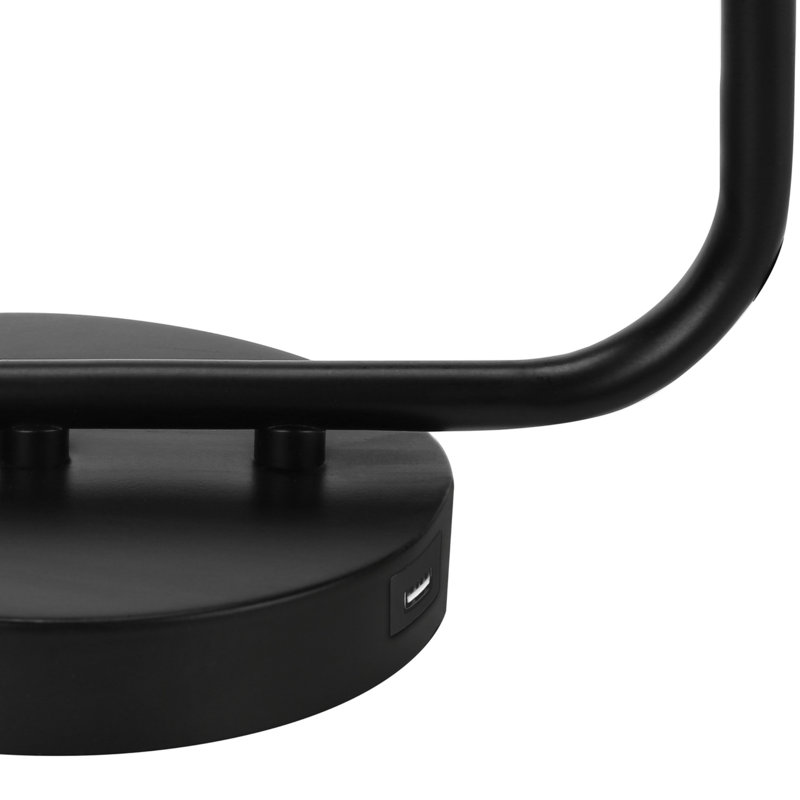 Éclairage, H 20 po, lampe de table, port USB inclus, métal noir, abat-jour en verre, moderne