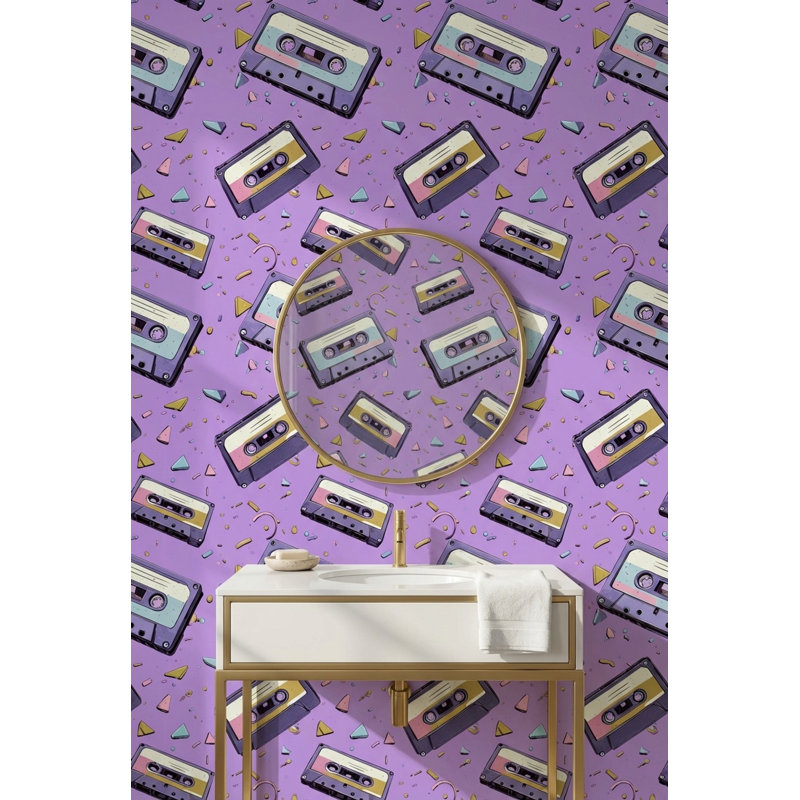 Papier peint mauve à motif géométrique rétro, Peler et coller