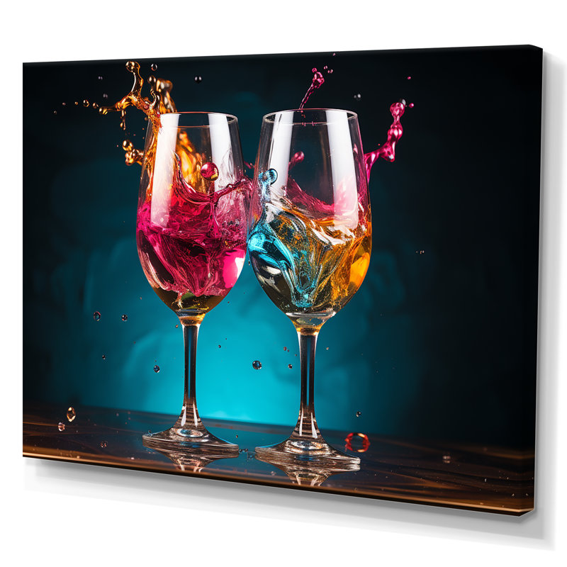 «Whimsical Cheers - Wine», art mural champagne, H 16 po x l 32 po x P 1 po, Toile tendue