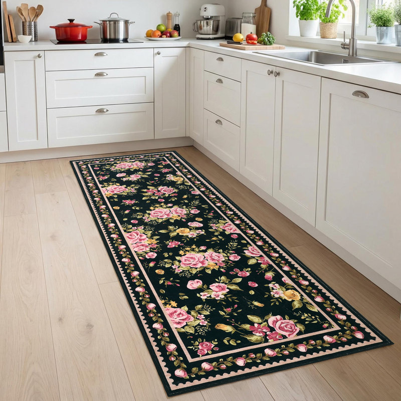 Vintage Floral Rugs Washable Foldable Printed Carpet Modern Soft Home Decor Rug Bedroom Living Room Rugs Easy Care Carpet Low Pile Floor Mats