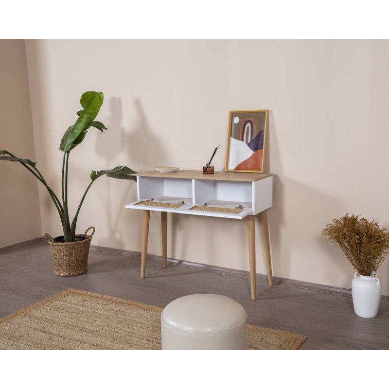 Commode moderne scandinave avec portes à fermeture en douceur, finition blanche et chêne, 37,4 x 39,4 x 13,8 pouces | Fabrication 100% bois aggloméré, nombreuses tablettes, fixation murale | Solution de rangement élégante pour la décoration intérieure
