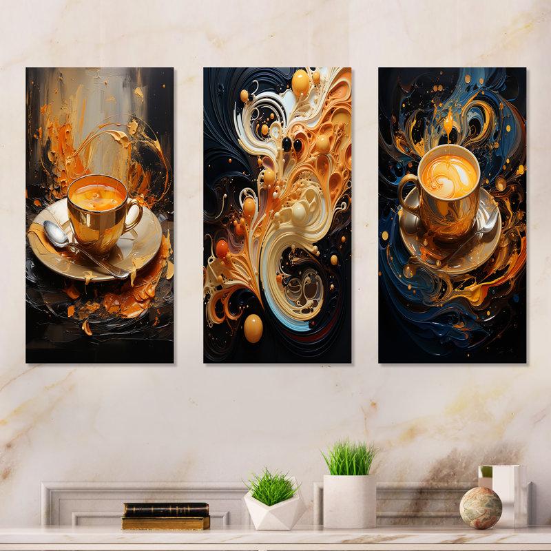 Abstrait Aromes Coffee Dream - Ensemble de salon mural en métal 3 pièces, H 28 po x l 36 po