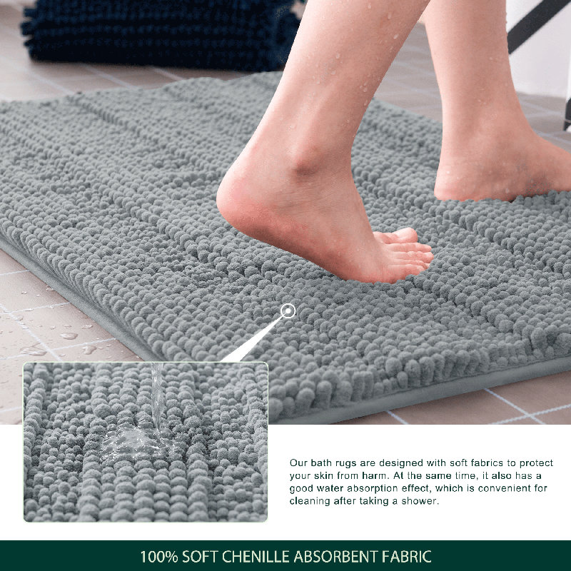 Chenault Soft Chenille Bathroom Rug, 20" W x 32" L, Light Gray