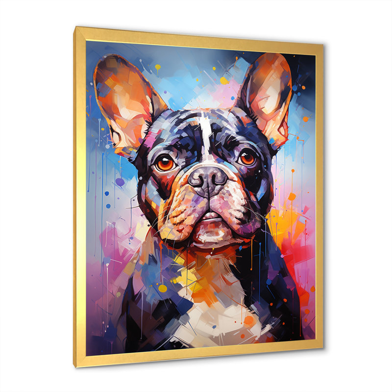 Bulldog Boldness II sur toile, Cadre doré simple, H 40 po x l 30 po x P 1,5 po