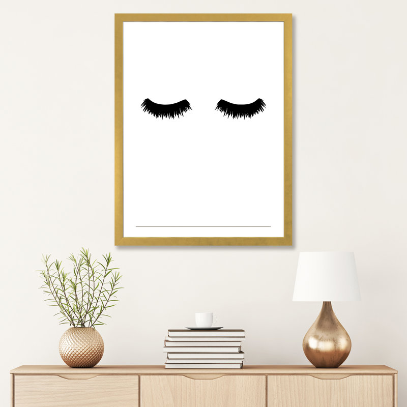 Lash Bold - impression d'art graphique, H 32 po x l 24 po x P 1 po, Blanc, Papier encadré doré