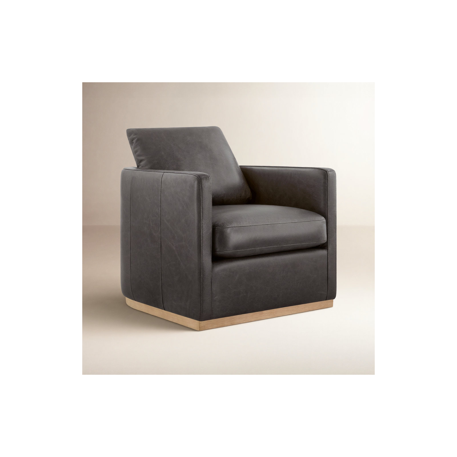 Bobbi Genuine Leather Swivel Armchair, Marseille Black Top Grain Leather