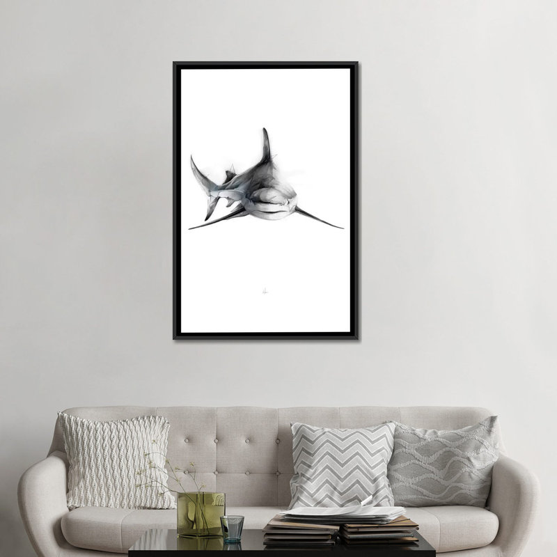 " Shark II " by Alexis Marcou Painting Print, Black Framed Canvas, No Mat, 48" H x 32" W x 1.5" D