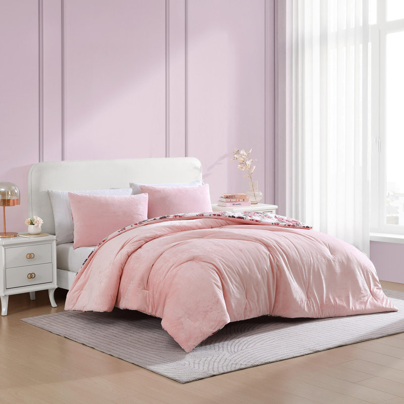 Ensemble d'édredon réversible Betsey Johnson, Édredon pour très grand lit + 2 très grandes ta, Rose