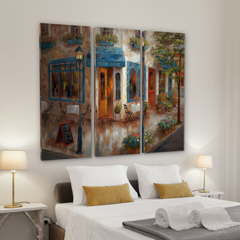 « le petite café », reproduction de peinture à l’acrylique à multiples images sur toile tendue de galerie, H 40 po x l 60 po