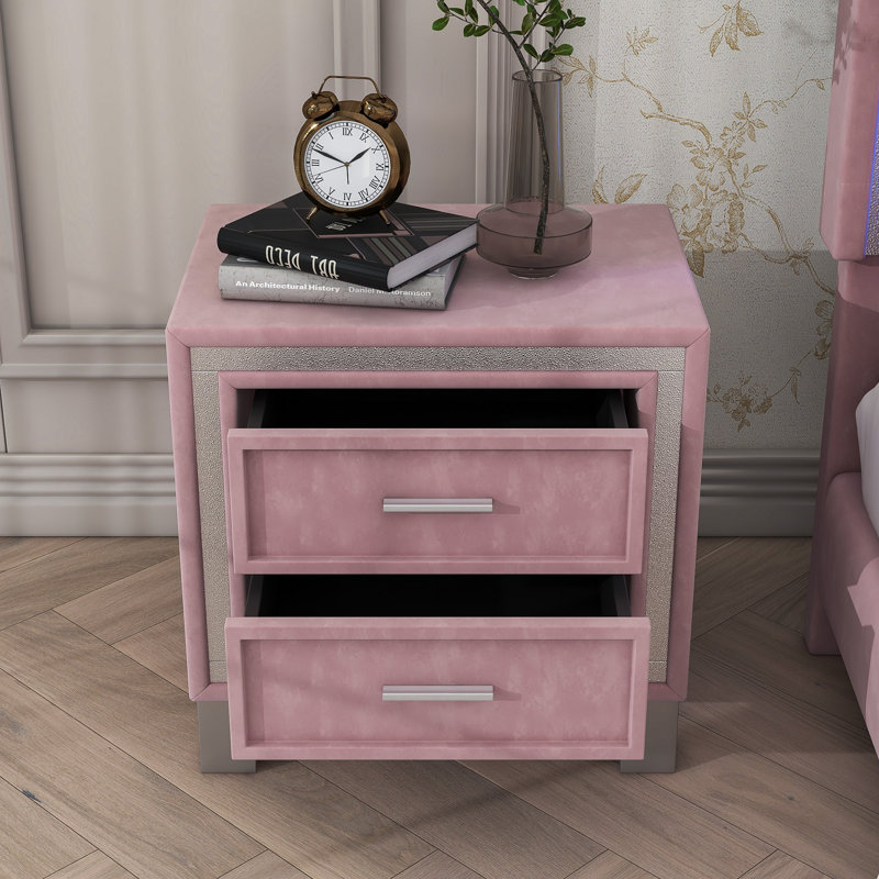 Table de chevet en velours de bois massif, Rose