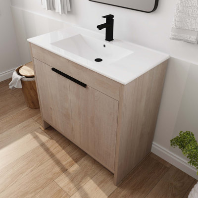 Meuble-lavabo autoportant avec lavabo en céramique