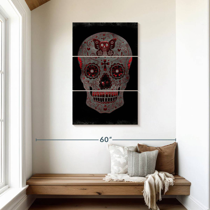 Lelend, jour des morts en rouge, H 45 po x l 28 po