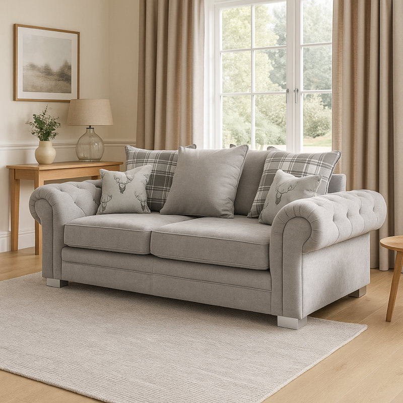 3 Seater Sofa, Grey, 80cm H x 190cm W x 90cm D
