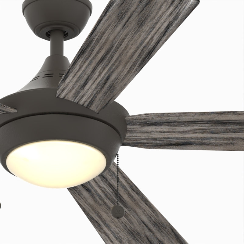 Lawney 5 - Blade LED Standard Ceiling Fan with Pull Chain and Light Kit Included, Weathered Wood, Gray, 52" Wide