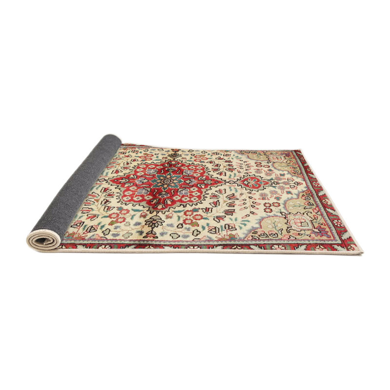 Tapis beige/rouge traditionnel Wawaset, Rond 4 pi