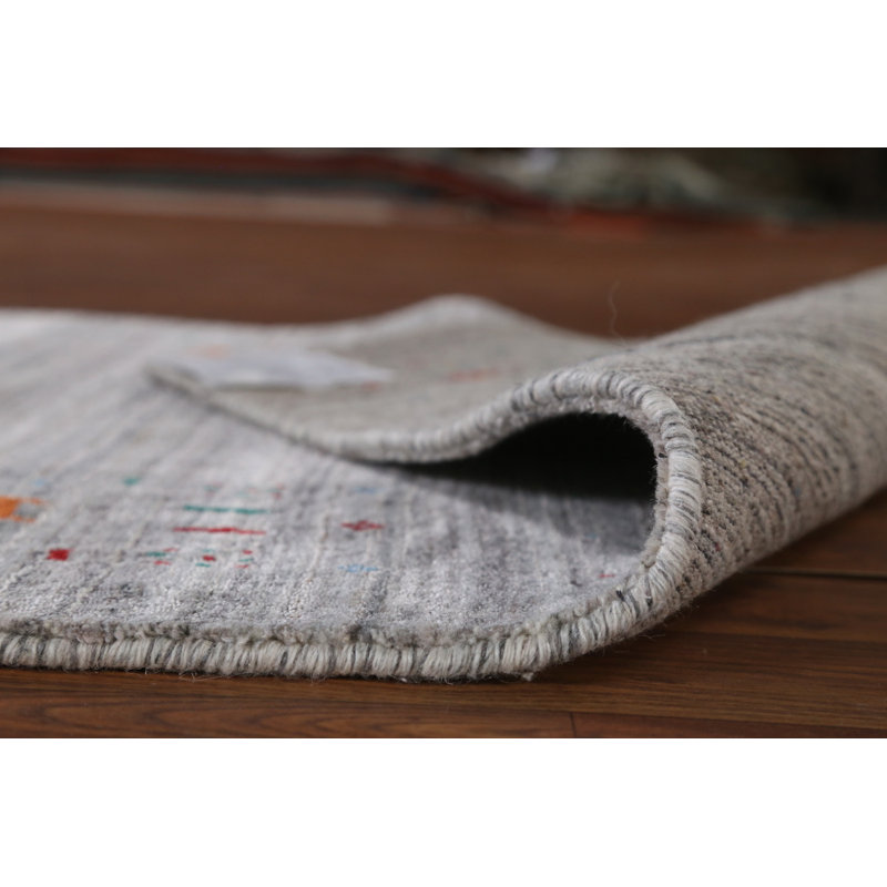 Tapis de couloir oriental gris en laine de style Gabbeh 3 x 10
