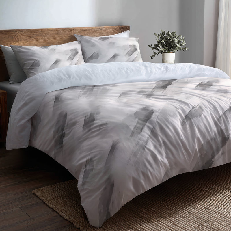 Ensemble de literie moderne 3 pièces - Ensemble de housse de couette et coussin décoratif abstrait argenté