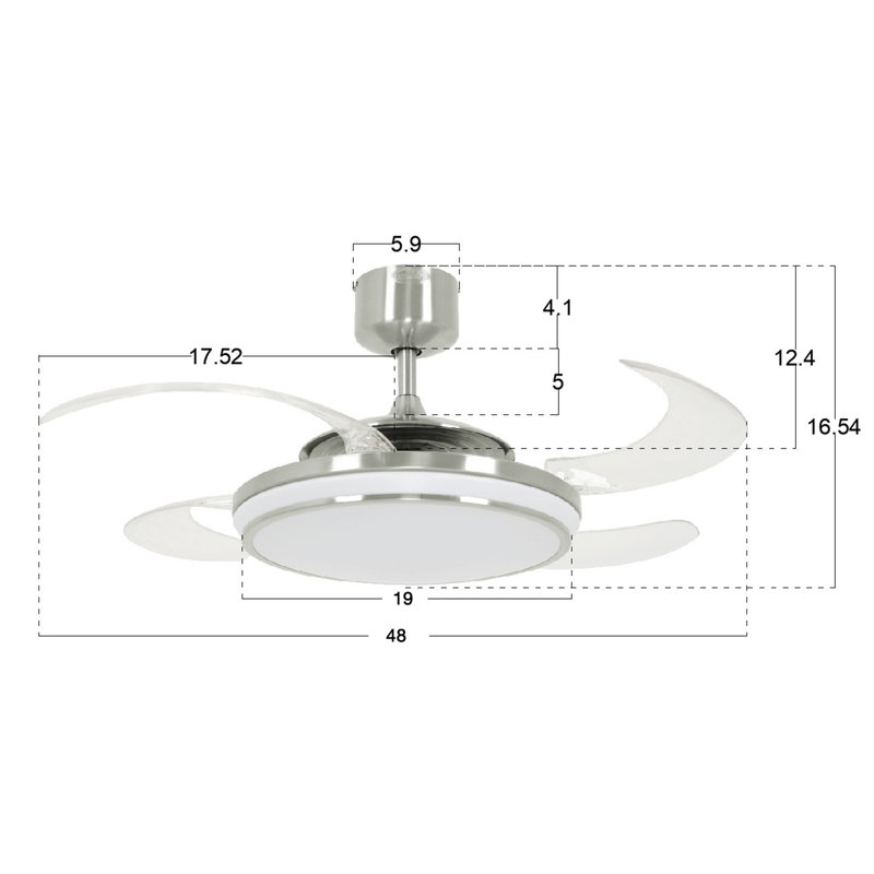 Evo1 48" Retractable Blade Ceiling Fan with Light and Remote, Color Adjustable LED Fandelier Ceiling Fan, Patented Design Technology, Stronger Thicker Blades, Brushed Chrome