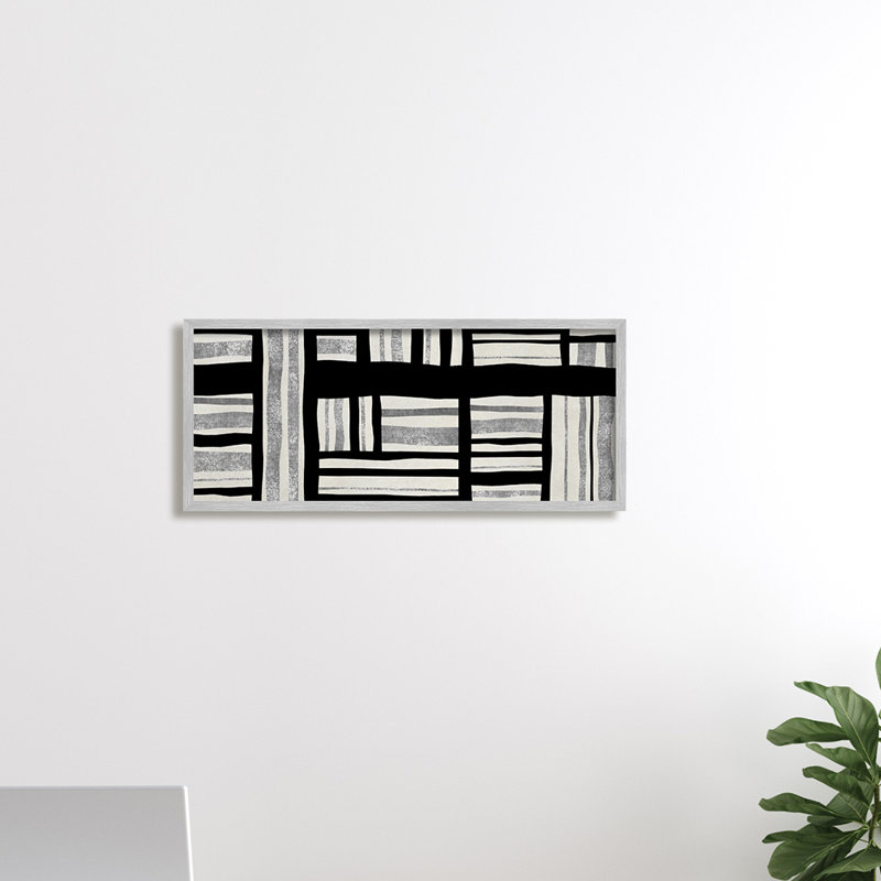 " Abstract Patchwork Perpendicular ", 10" H x 24" W x 1.5" D, Farmhouse Gray Framed Giclee