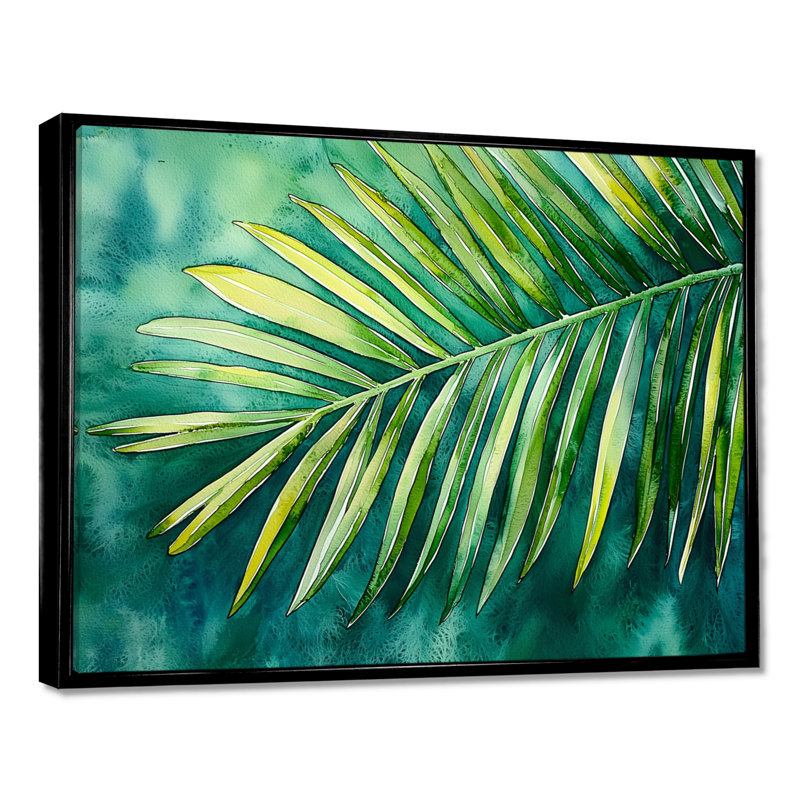 «Green Tropical Safari Palms II», art mural palmier, H 30 po x l 40 po, Picture Framed, Noir