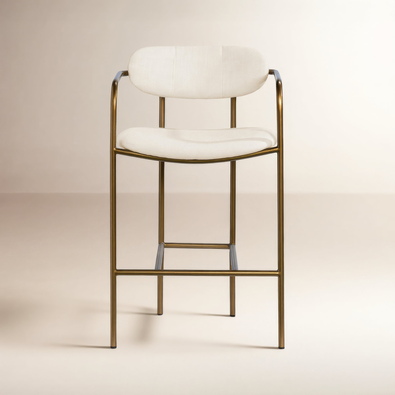 Belarus Fabric Seat Stool, Antiqued Gold, Extra Tall (36.5” Seat Height), Ivory-Cream
