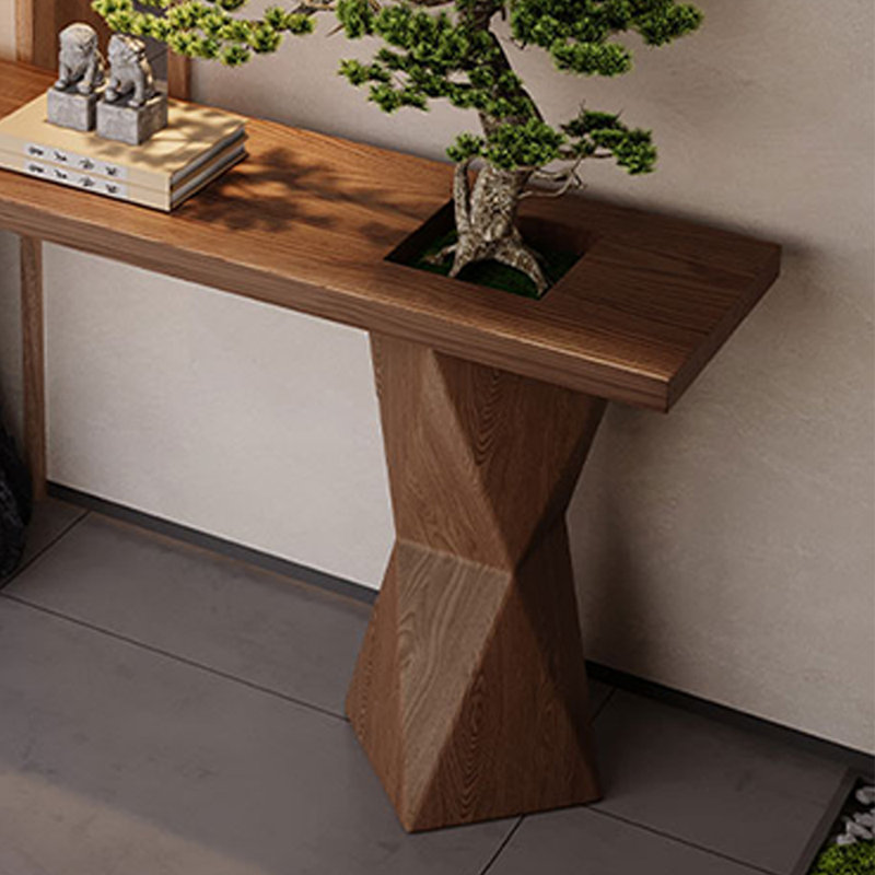 Mid-Century Modern Walnut Wood Entryway Table, 31.5" H x 53.1" W x 13.8" D