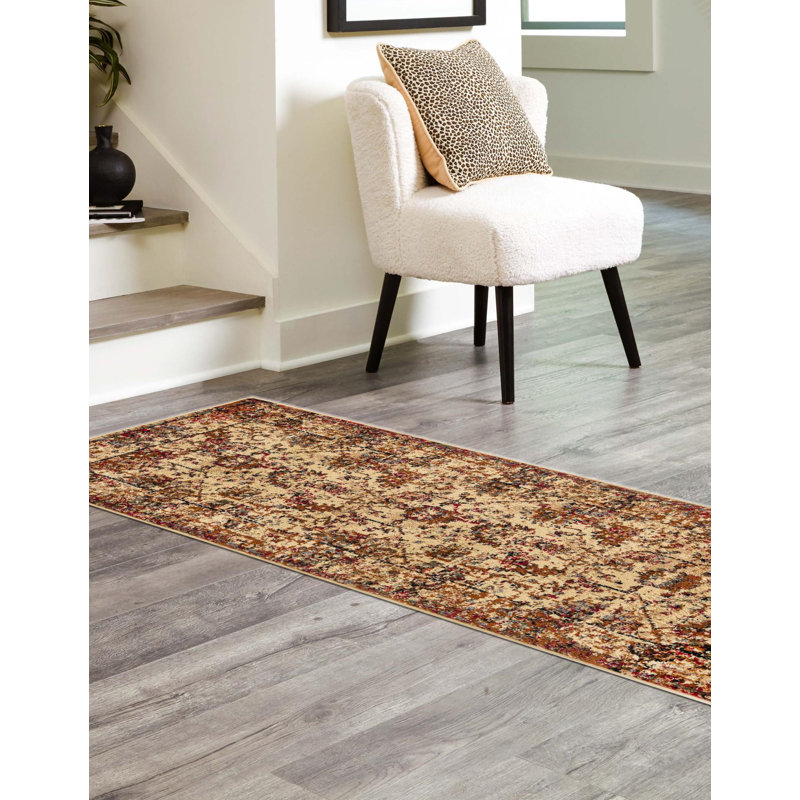 Tapis beige / rouille à motif géométrique Alameda, Tapis de couloir 2 pi x 7 pi 1 po