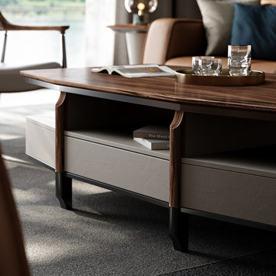 Modern Walnut Coffee Table with Rounded Corners