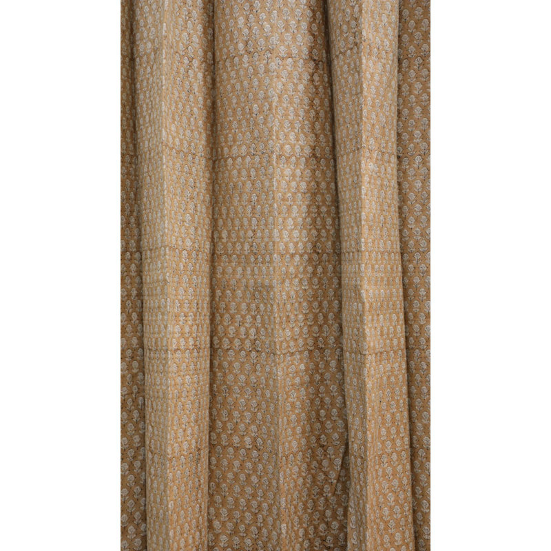 Fabdivine Handmade Block Print Floral Curtains 27X108" – Soft Boho Linen Drapes, Pinch Pleated, Blackout, Room Darkening, Home & Office Décor, Tarangini, Light Brown
