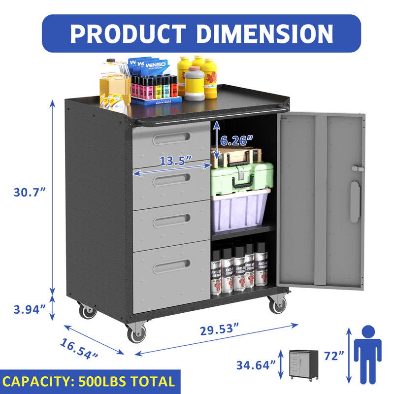 Metal Garage Storage Cabinet, Black/Gray