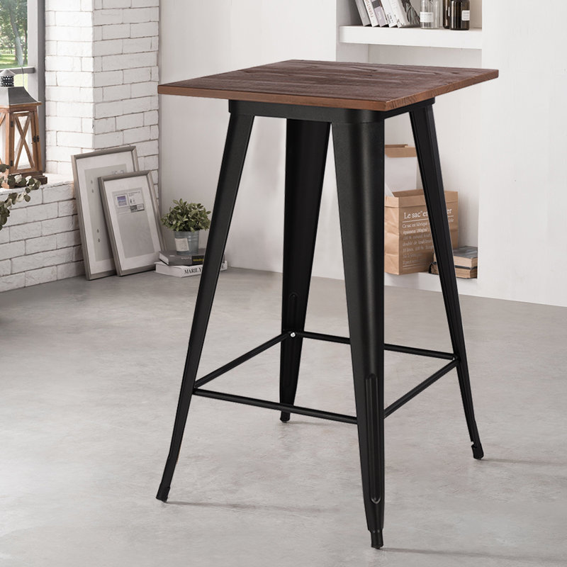 Tauranac Solid Wood Top Metal Base Dining Table, Brown