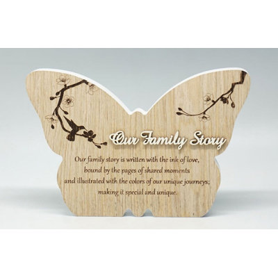 Our Family Story-Butterfly Shape With Saying Block Sign