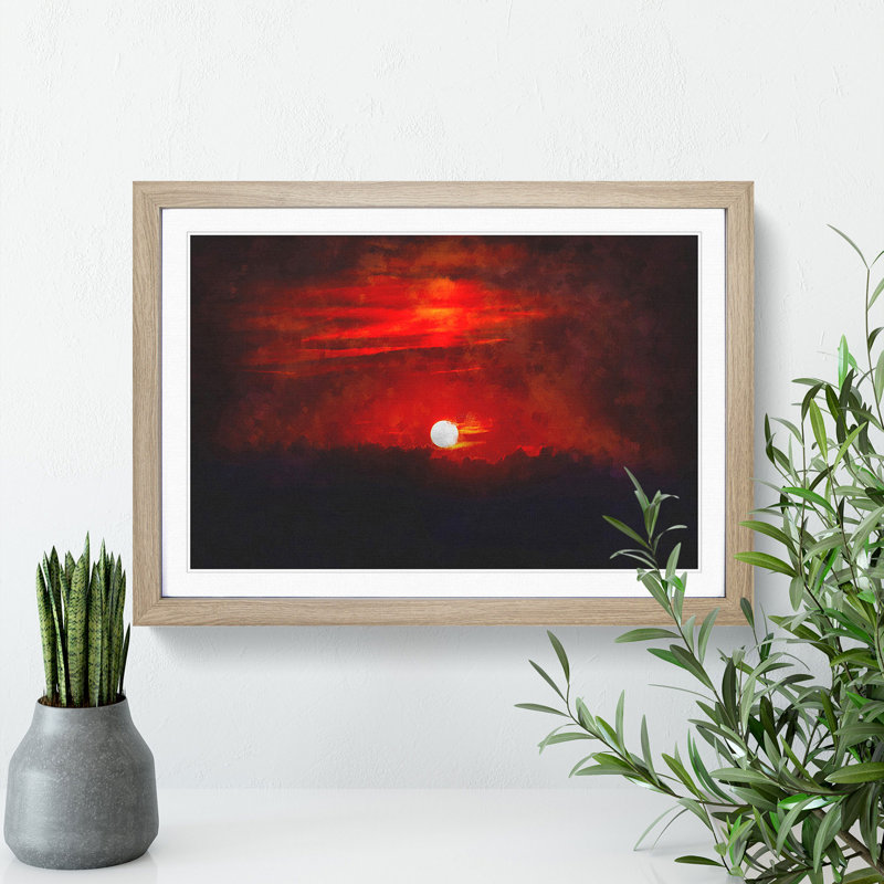 Deep Red Sunset in Italy - Picture Frame Graphic Art Print, 45cm H x 63cm W x 2cm D, Oak Framed