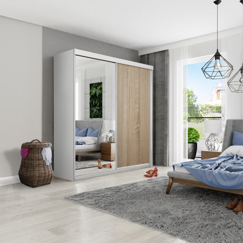 Modern 2 Door Sliding Wardrobe, White/Natural