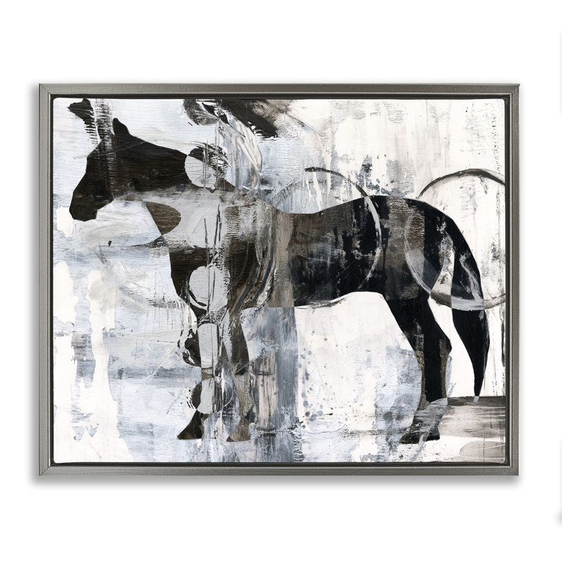 Cheval et cercles abstraits, art mural sur toile par Ethan Harper, Cadre flottant métallique doré, 25" H x 31" W