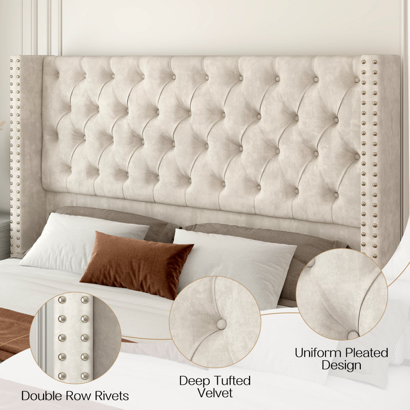 Duluth Upholstered Wingback Bed, Cream, King