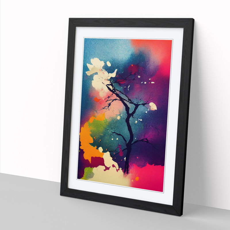 Steinway Japanese Forest Paint Splatter Vol.1 - Picture Frame Print, 34cm H x 25cm W x 2cm D, Walnut