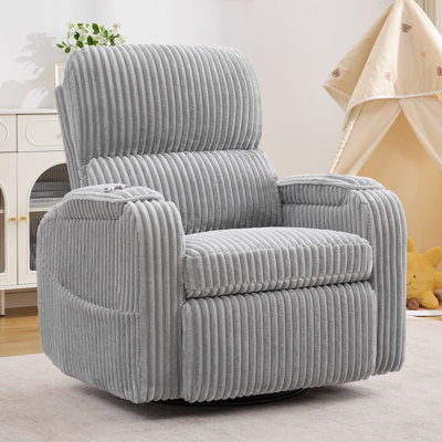 38"Oversized Power Swivel Rocker Glider Recliner with Adjustable Headrest for Nursery Room, Position Lock, Armrest Storage and Cup Holder, Removable Seat Cushion and Lumbar Support