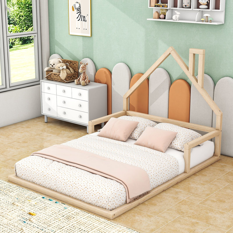 Lit plateforme avec tête de lit, Naturel, Double