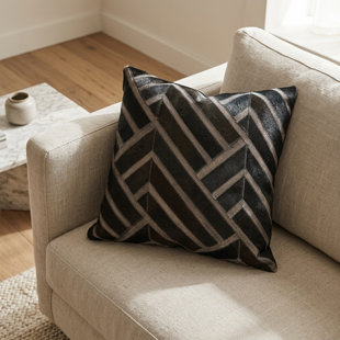 Noir Square Cowhide Pillow Cover & Insert